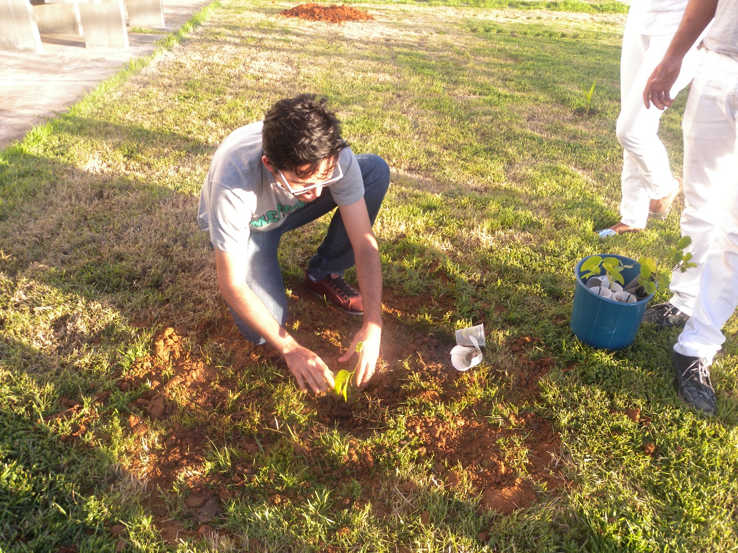 O estudante do 3º ciclo de medicina, Jeverton de Santana Santos, planta a muda de jatobá (Foto: Ascom UFS Lagarto)